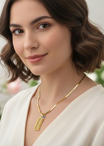 Gold Renk Desenli Paslanmaz Çelik Kolye Özel Kutulu Kadın Kolye - Görsel 4