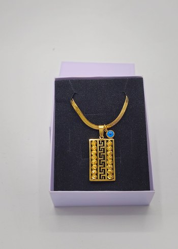 Gold Renk Desenli Paslanmaz Çelik Kolye Özel Kutulu Kadın Kolye - Görsel 6