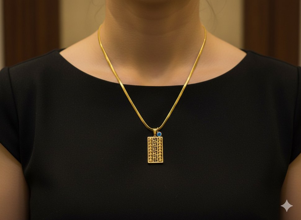 Gold Renk Desenli Paslanmaz Çelik Kolye Özel Kutulu Kadın Kolye - Görsel 2