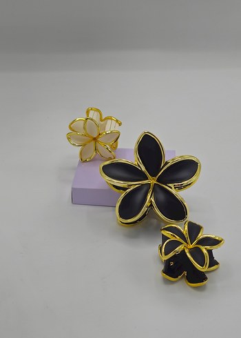 Siyah Gold Çiçek Desenli Mandal Toka Seti Şık & Zarif Saç Tokası - Görsel 4