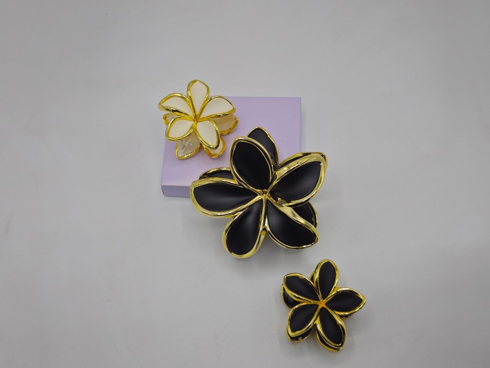 Siyah Gold Çiçek Desenli Mandal Toka Seti Şık & Zarif Saç Tokası - Görsel 5