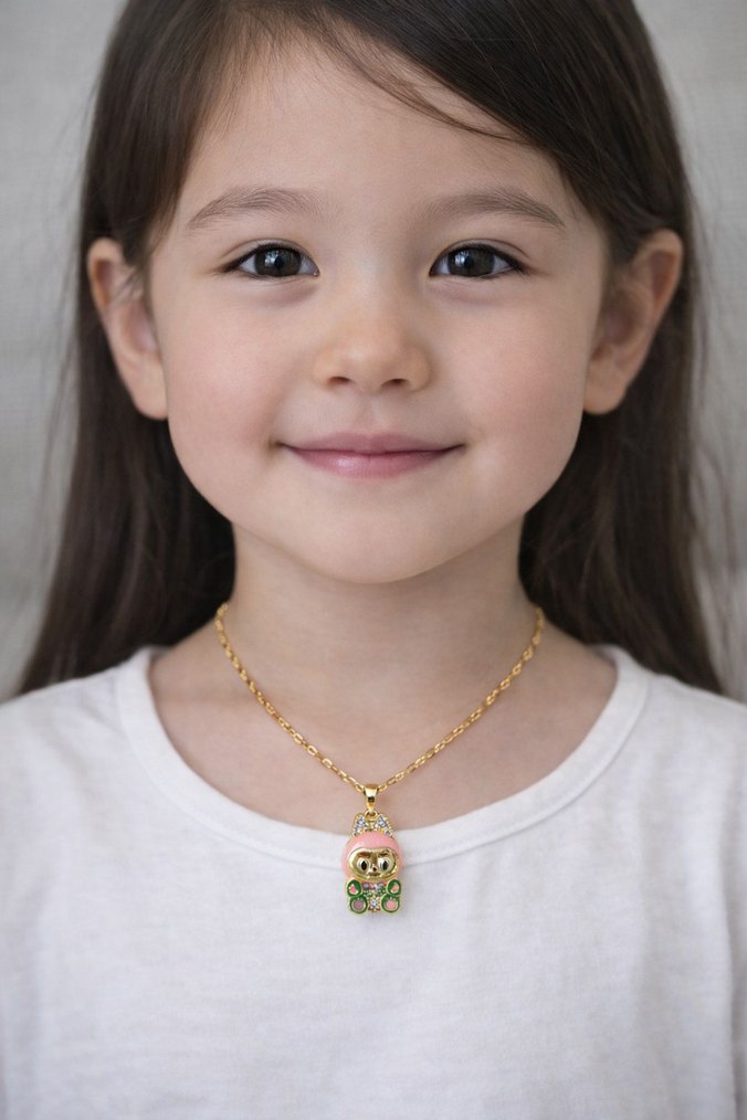 Labubu Model Kız Çocuk Kolyesi Paslanmaz Çelik - Görsel 2