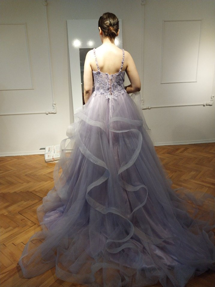 Mor Straplez Uzun Renk Geçişli Fırfırlı Kınalık,Nişanlık - Görsel 2