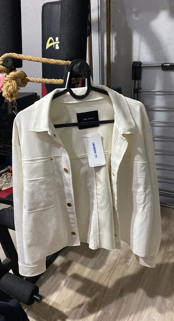 Düğmeli Beyaz Midi Pamuk Ceket - Görsel 5