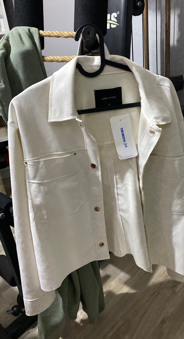 Düğmeli Beyaz Midi Pamuk Ceket - Görsel 2