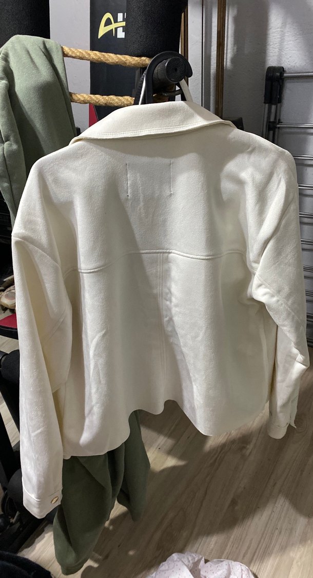 Düğmeli Beyaz Midi Pamuk Ceket - Görsel 4