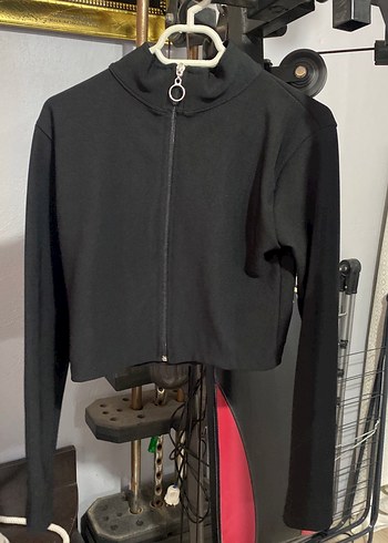 Siyah Fermuarlı Yüksek Yakalı Kadın Ceket - Görsel 2