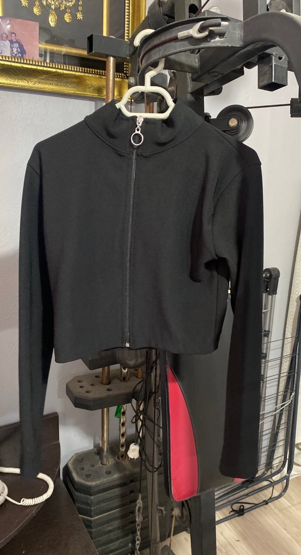 Siyah Fermuarlı Yüksek Yakalı Kadın Ceket - Görsel 2