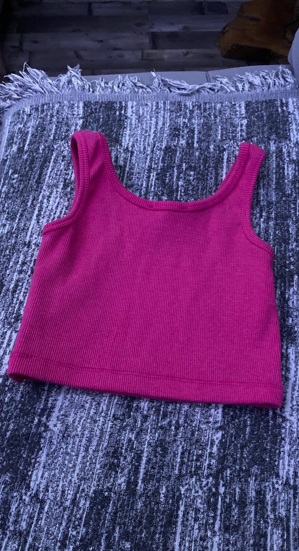Pembe Kadın Kolsuz Crop Top - Görsel 2