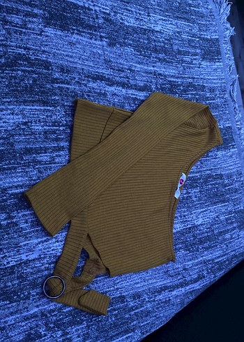 Kahverengi V Yaka Kısa Triko Kadın Kazak - Görsel 2