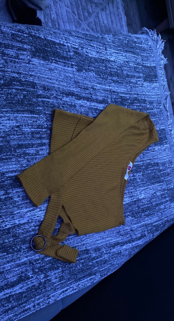 Kahverengi V Yaka Kısa Triko Kadın Kazak - Görsel 2