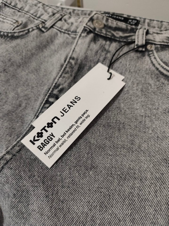 Etiketli Gri Baggy Jean Pantolon - Görsel 3