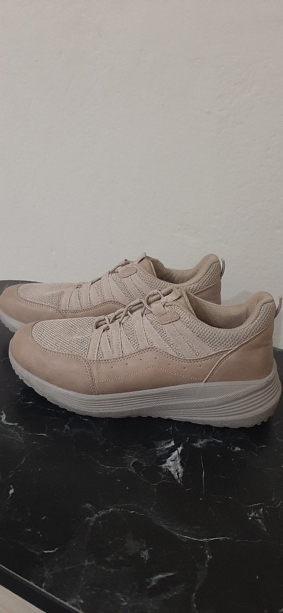 Bej Bağcıklı Kadın Spor Ayakkabı - Görsel 3