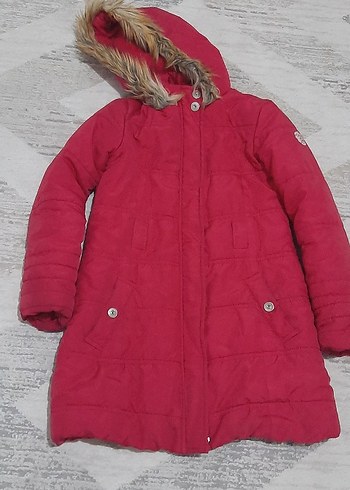 Kürklü Kapüşonlu Pembe Kız Mont - Görsel 2