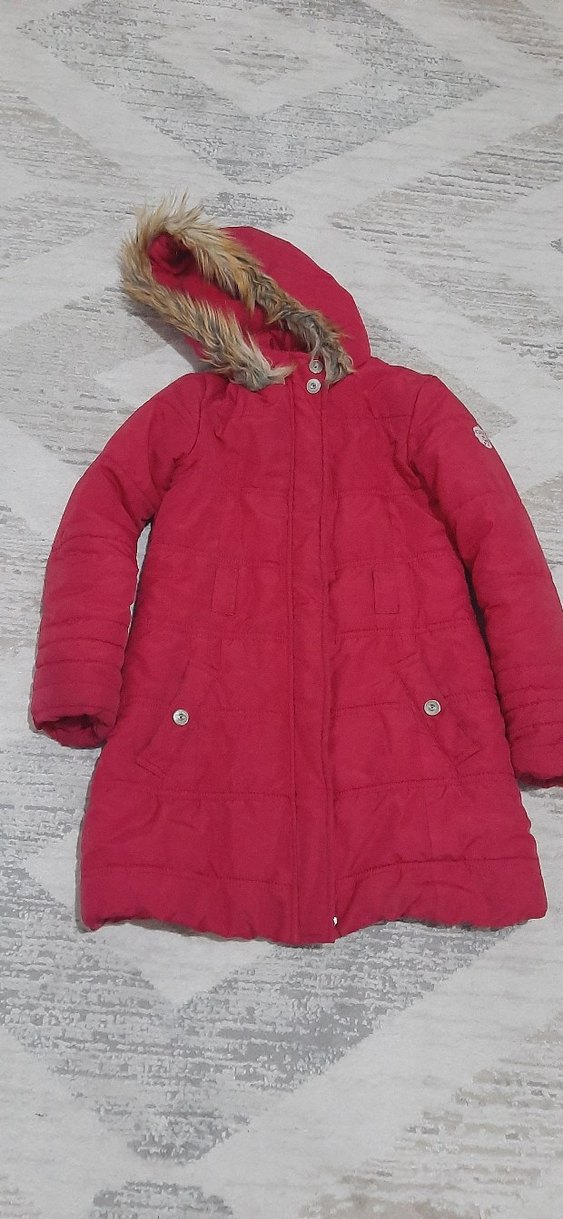 Kürklü Kapüşonlu Pembe Kız Mont - Görsel 2