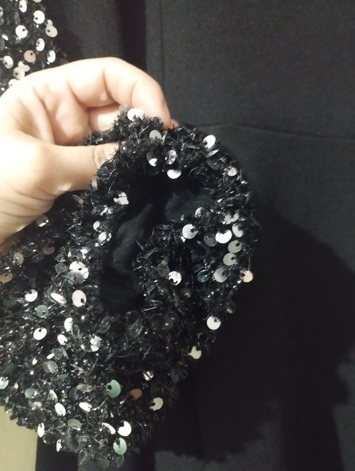 Drapeli Siyah Uzun Kollu Kadın Elbise - Görsel 2