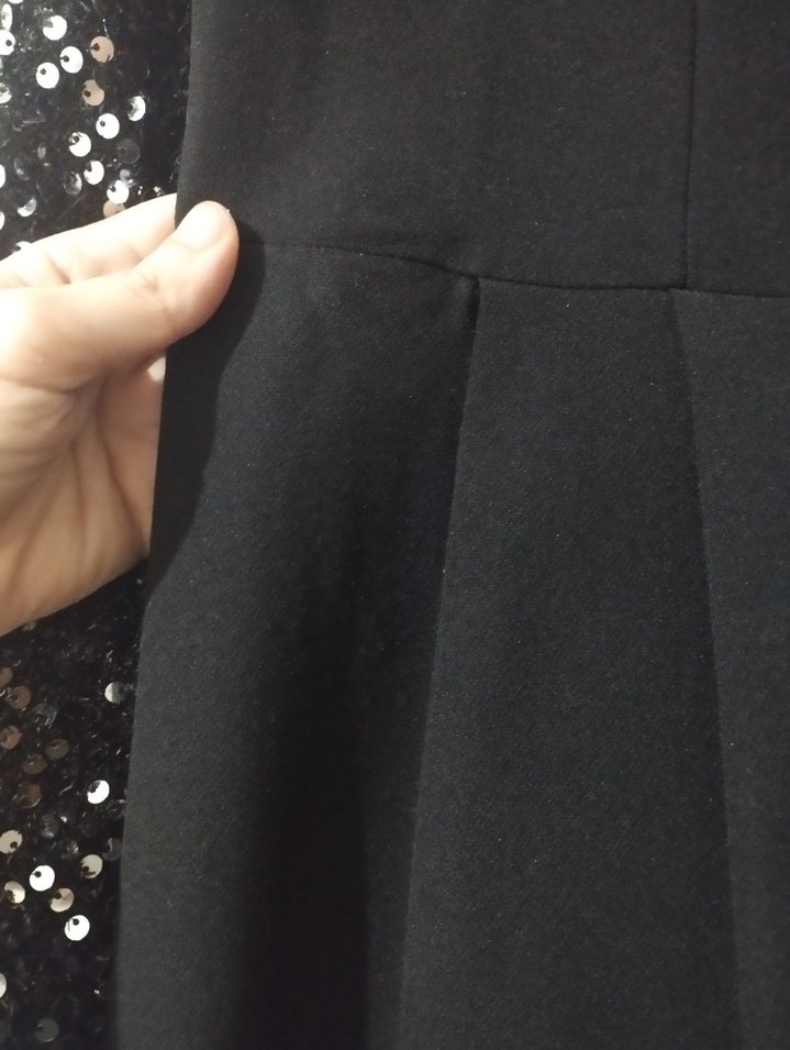 Drapeli Siyah Uzun Kollu Kadın Elbise - Görsel 3