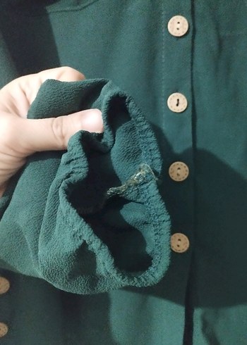 Düğmeli Yeşil Kadın Gömlek - Görsel 2