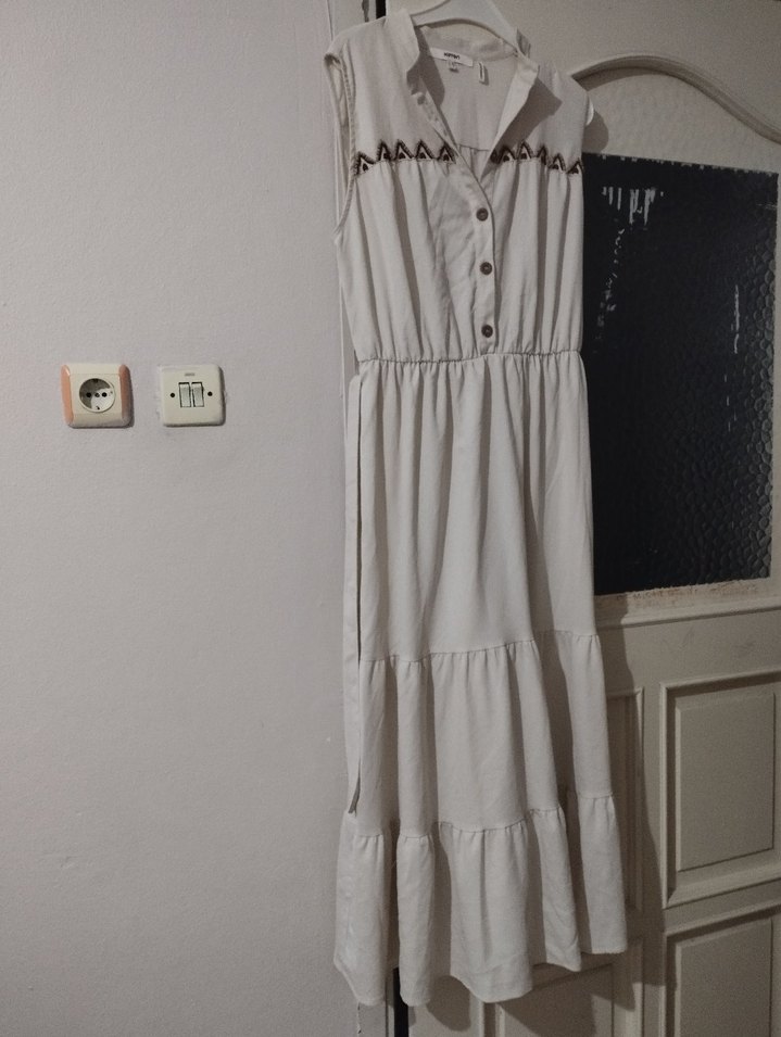 Düğmeli Bohem Hamile Bluzu V Yaka Keten - Görsel 2