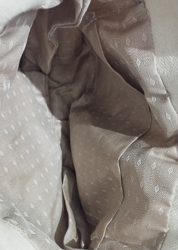 Beyaz Baskılı Keten Fermuarlı Kadın Çanta - Görsel 2