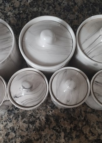 Mermer Desenli Beyaz ve Gri Mutfak Kavanoz Seti - Görsel 8