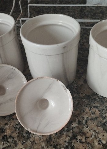 Mermer Desenli Beyaz ve Gri Mutfak Kavanoz Seti - Görsel 6