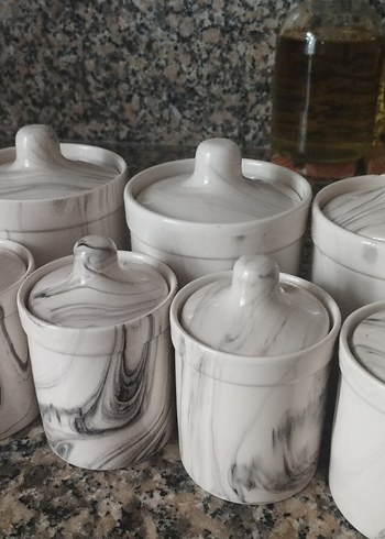 Mermer Desenli Beyaz ve Gri Mutfak Kavanoz Seti - Görsel 4
