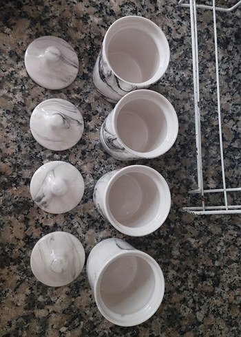 Mermer Desenli Beyaz ve Gri Mutfak Kavanoz Seti - Görsel 2