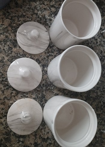 Mermer Desenli Beyaz ve Gri Mutfak Kavanoz Seti - Görsel 3