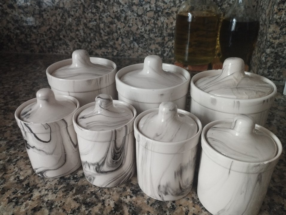 Mermer Desenli Beyaz ve Gri Mutfak Kavanoz Seti - Görsel 4