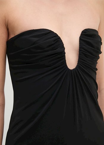 Stradivarius Siyah Straplez Elbise - Görsel 6