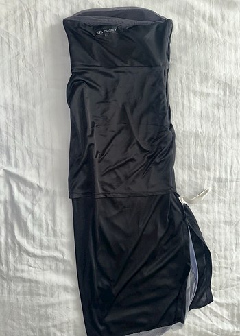 Zara straplez tül drapeli elbise - Görsel 4