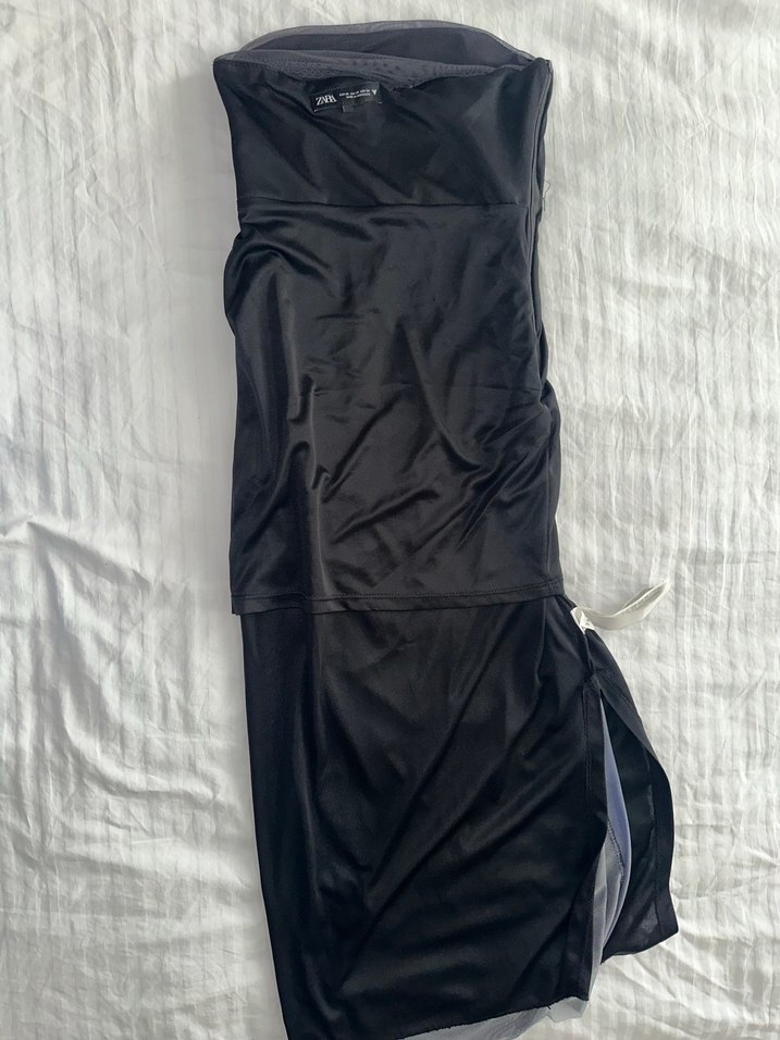 Zara straplez tül drapeli elbise - Görsel 4