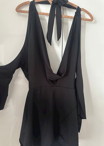 Siyah V Yaka Drapeli Uzun Abiye Elbise - Görsel 2