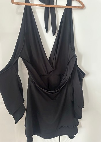 Siyah V Yaka Drapeli Uzun Abiye Elbise - Görsel 3