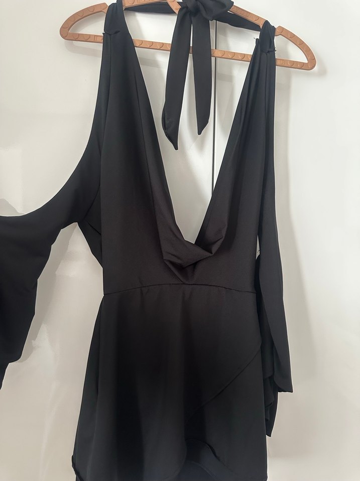 Siyah V Yaka Drapeli Uzun Abiye Elbise - Görsel 2