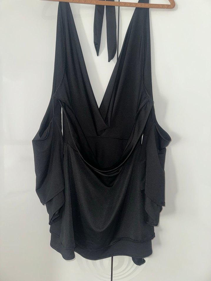 Siyah V Yaka Drapeli Uzun Abiye Elbise - Görsel 4