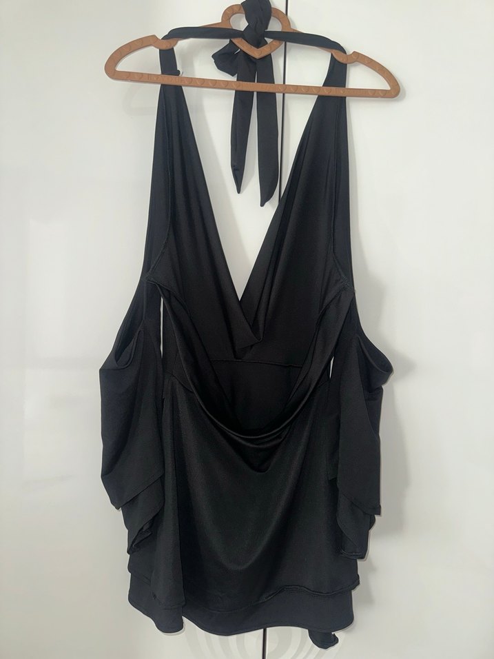 Siyah V Yaka Drapeli Uzun Abiye Elbise - Görsel 5