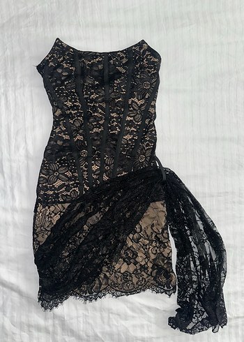 Siyah Dantel Straplez elbise - Görsel 7