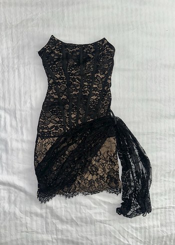 Siyah Dantel Straplez elbise - Görsel 6