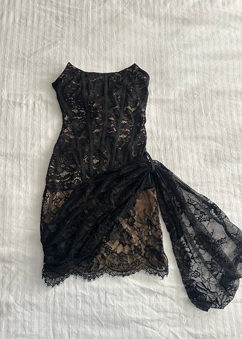 Siyah Dantel Straplez elbise - Görsel 2