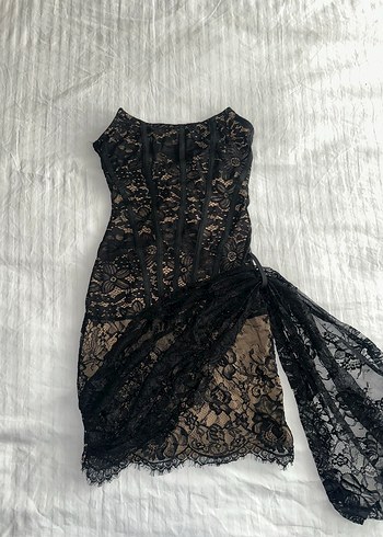 Siyah Dantel Straplez elbise - Görsel 3