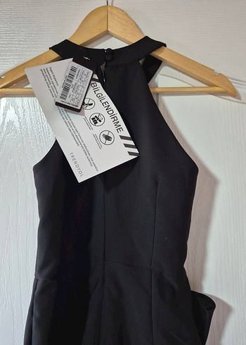 Siyah Uzun Fırfırlı Kadın Kokteyl Elbisesi - Görsel 4