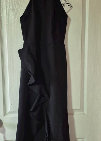 Siyah Uzun Fırfırlı Kadın Kokteyl Elbisesi - Görsel 2