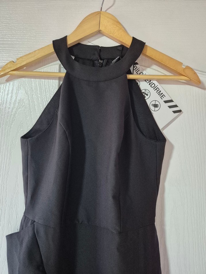 Siyah Uzun Fırfırlı Kadın Kokteyl Elbisesi - Görsel 3