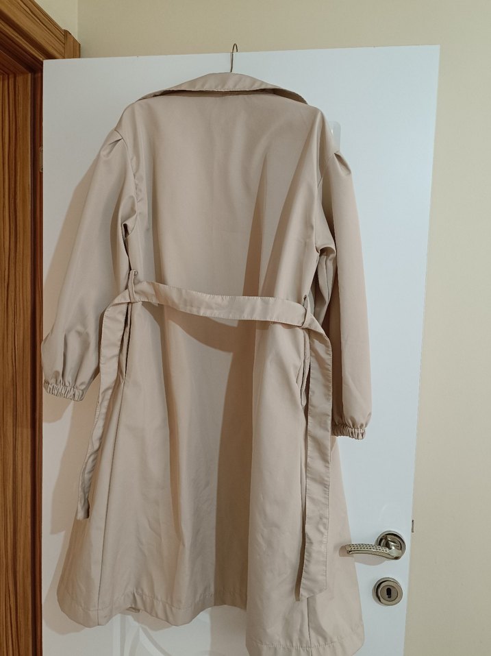 Bej Uzun Keten Kadın Trençkot - Görsel 2