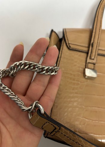 Bej Deri Kadın Çanta Yılan Desenli - Görsel 4