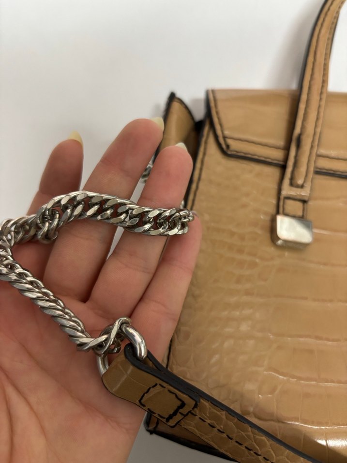 Bej Deri Kadın Çanta Yılan Desenli - Görsel 4