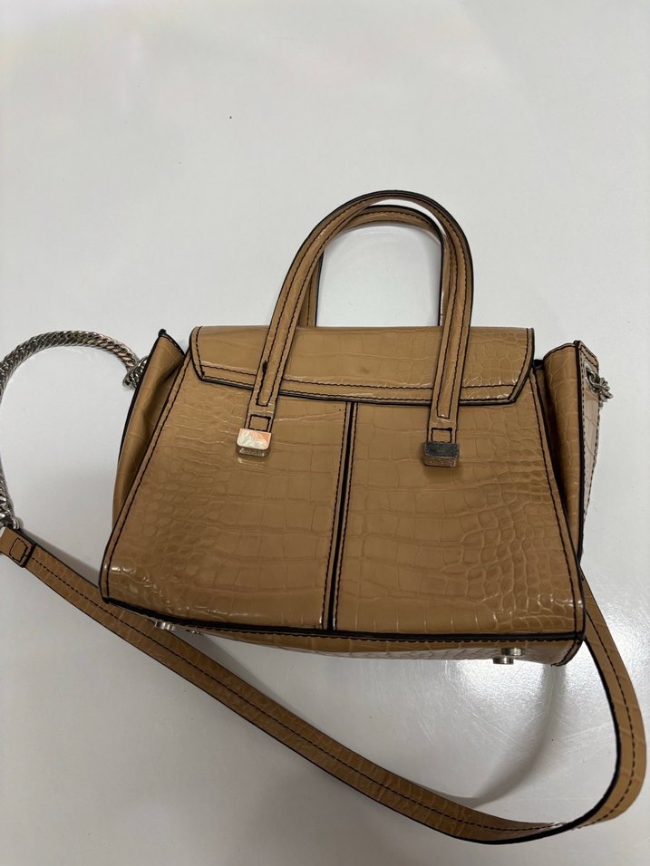 Bej Deri Kadın Çanta Yılan Desenli - Görsel 3