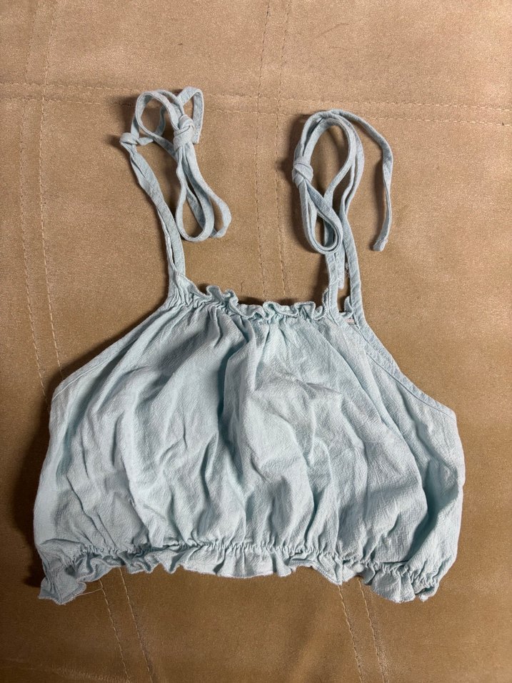 Mavi Keten Bohem Straplez Crop Top - Görsel 2